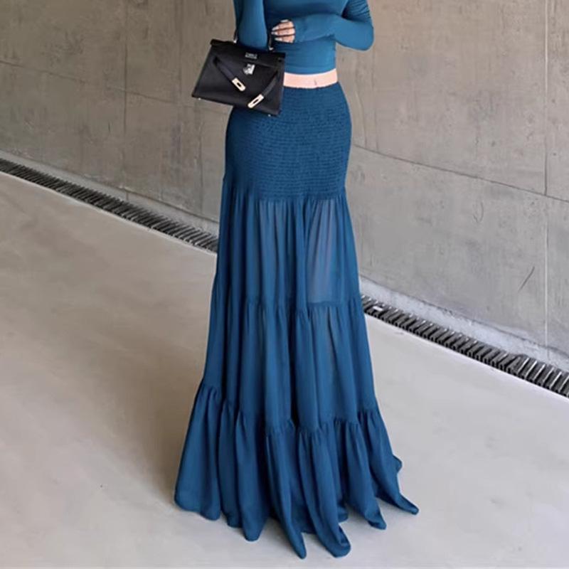 Women's One-Shoulder Slim-Fit Long-Sleeve T-Shirt & High-Waisted Big Hem Skirt Set - Autumn/Winter Fashion