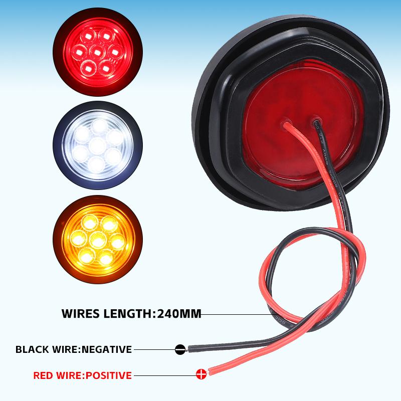 12V 2 inch Round Tail Light 7 LED Side Marker Lights Flush Mount Signal Lamp For Car Truck Trailer Tractor Pickup ATV Bus Lorry
