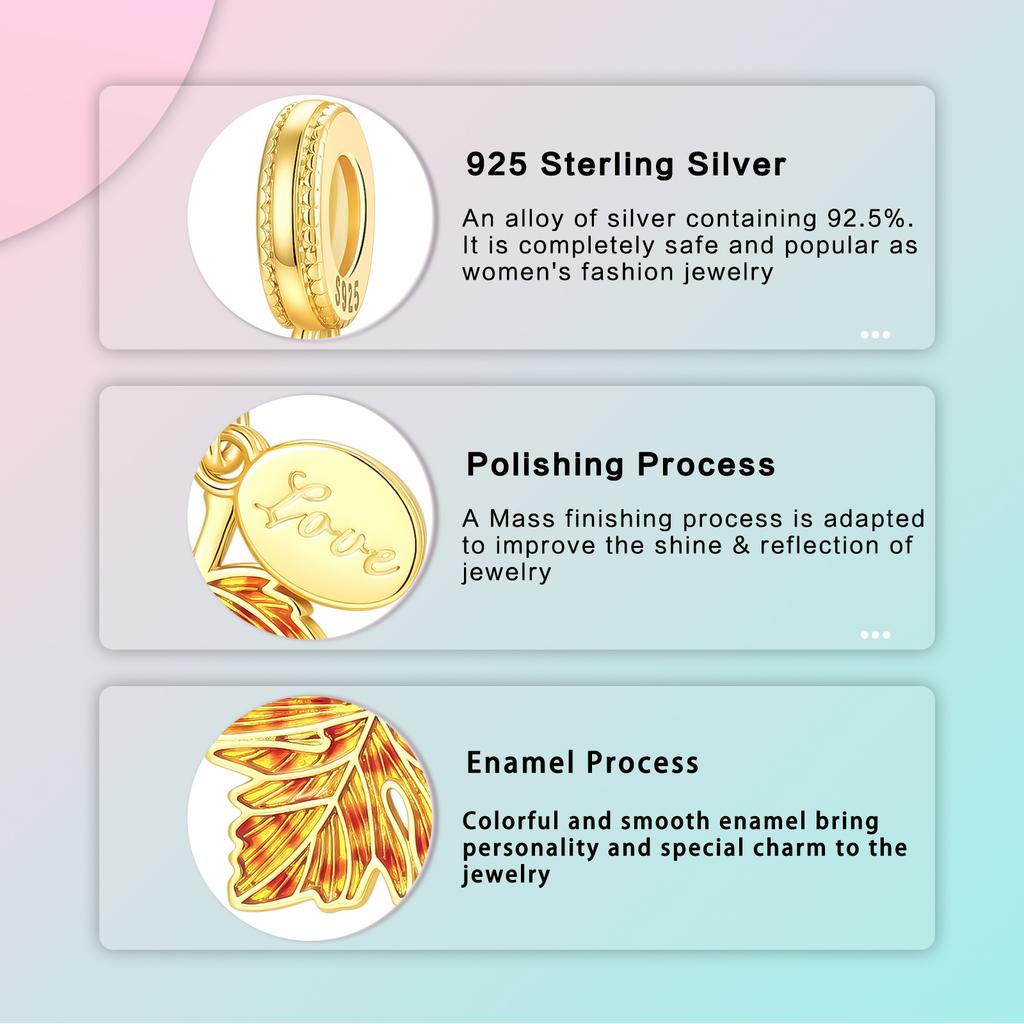 Golden Maple Leaf Charm Copper Dangle Beads Pandent Fit 4Mm Hole Diameter Bracelet Diy Bead Ms Jewelry Gift