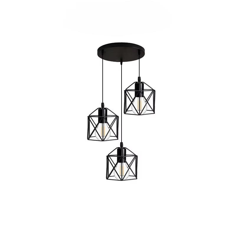 Black Vintage Industrial 3-Light Ceiling Lamp – Adjustable Semi Flush Mount Pendant Fixture for Dining/Living Room
