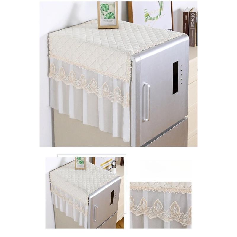 Diamond Grid Quilted Refrigerator Dust Cover Lace Curtain Design Dustproof Beautiful Cover Cloth Easy To Clean Home Decora Sunscreen Protective Cover