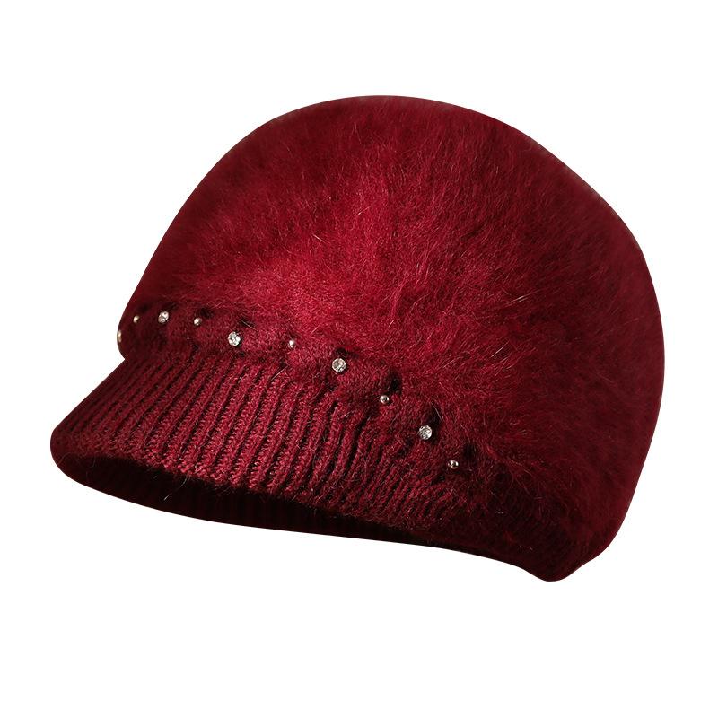 Autumn and Winter New Women's Knitted Hat Winter Thickened Rabbit Fur Medium and Old Hat Fleece Ear Protector Wool Hat