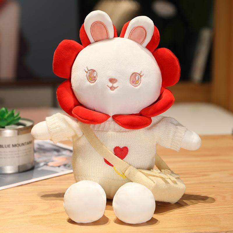 Cute Sun Flower Drag Rabbit Plush Doll Doll Creative Children's Rag Doll White Rabbit Birthday Gift