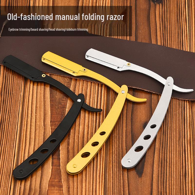 Brici pliabil vintage din oțel inoxidabil pentru bărbierit manual - Suport pentru tuns sprâncene și față pentru uz casnic și comercial
