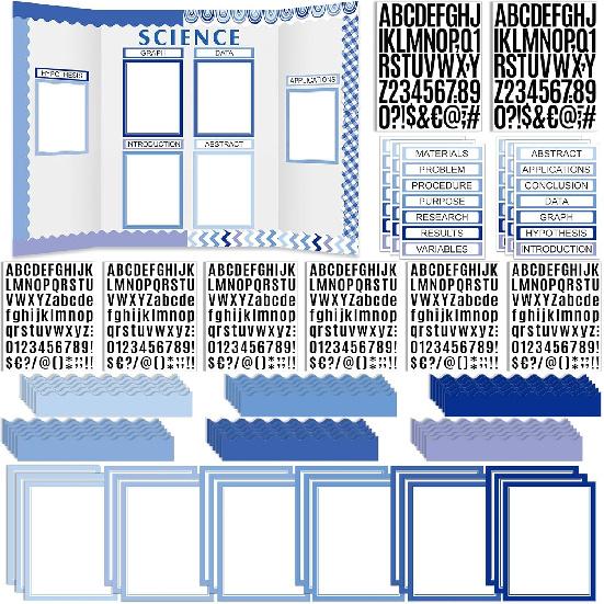 92 Pcs Science Fair Board Supplies 60 Trim Scalloped Poster Boards 18 Presentation Subtitles 6 Project Titles 8 Letter Sticker for Classroom Display