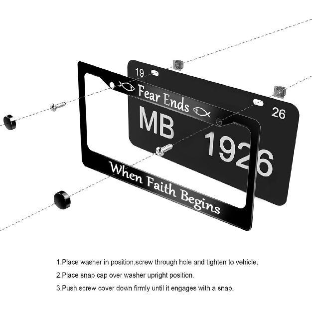 Personalized License Plate Frame Fear Ends When Faith Beg Stainless Steel License Plate Holder Accessory Decorative 2 Holes And Screws Fits US