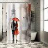 Romantic Paris Eiffel Tower Couple Under Red Umbrella Waterproof Shower Curtain For Bathroom Decor Waterproof Polyester