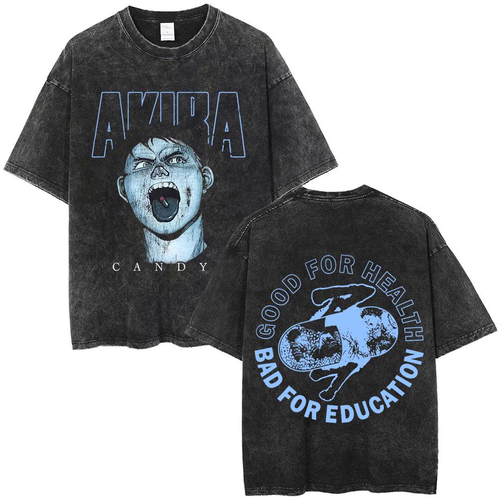Washed Vintage Anime Akira T Shirts Japanese Science Fiction Cartoon Movie Shima Tetsuo Tshirt Men S Manga Oversized Tshirts