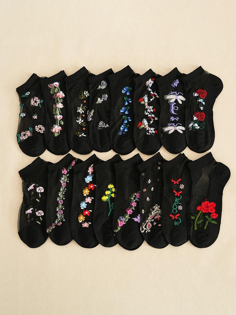 10Pairs Women Sheer Socks Summer Ruffle Thin Cool Socks See Through Silky Lace Ankle Cute Socks Stocking