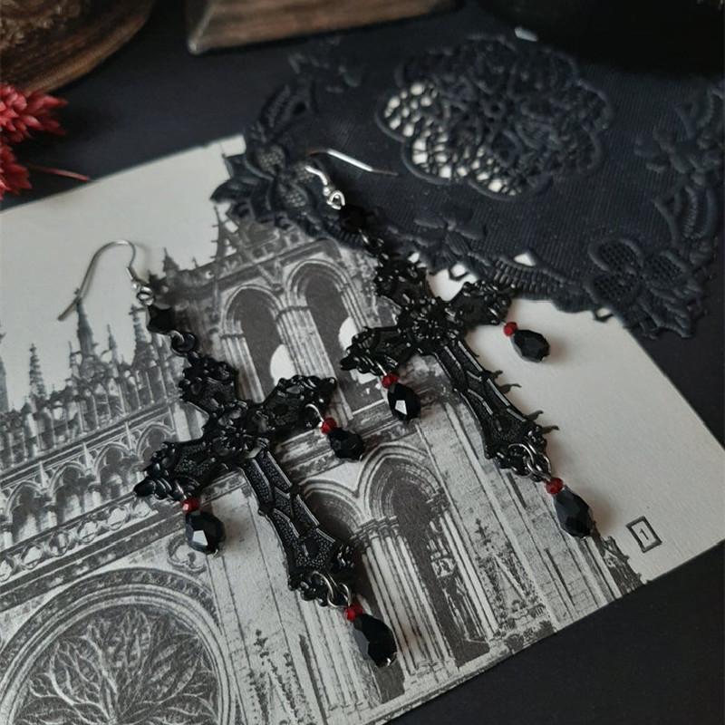 Gothic Punk Black Cross Earrings for Men and Women  Cross Dangle Earrings Party Ear Jewelry