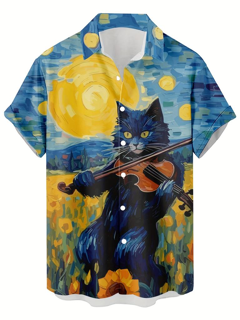 Lustige Cartoon-Katze 3D-gedrucktes Herrenhemd Für Männer Lustige Dinosaurier-Grafik-T-Shirts Mode Lässig Übergroß Herrenbekleidung