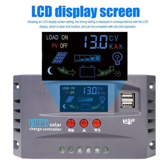 Solar Charging Panel Controller 30A-100A 12V/24V Systems Solar Charging Regulator with Voltage Stabilization Overcharge Protection Heat Dissipation