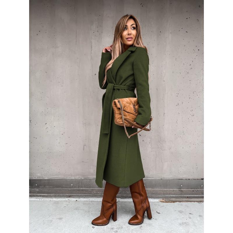 YYFS Women's Fashion Casual Solid Color Print Autumn Winter Long Sleeve POLO Neck Jackets & Coats