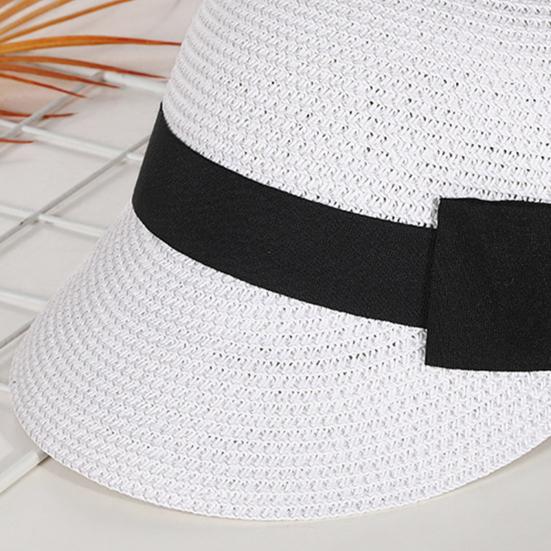 Chapeau de paille Large Ruban Noir Nœud Dôme Visière Plate Casquette de Baseball Léger Respirant Chapeau Protection Solaire