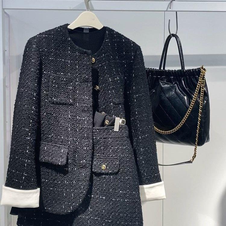 Korean Style Women's Autumn/Winter Two-Piece Set: Coat & Midi Skirt