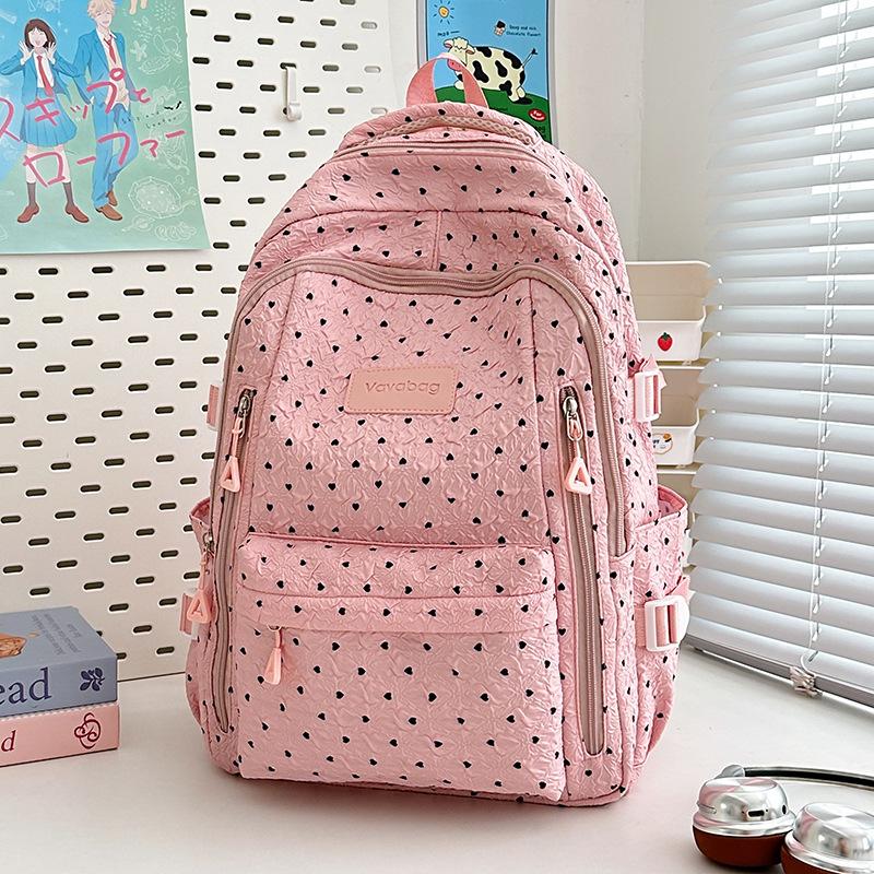 School Bag New High-value Fresh College Style Polka Dot Make-up Bag Junior High School Students Lightweight Travel Backpack