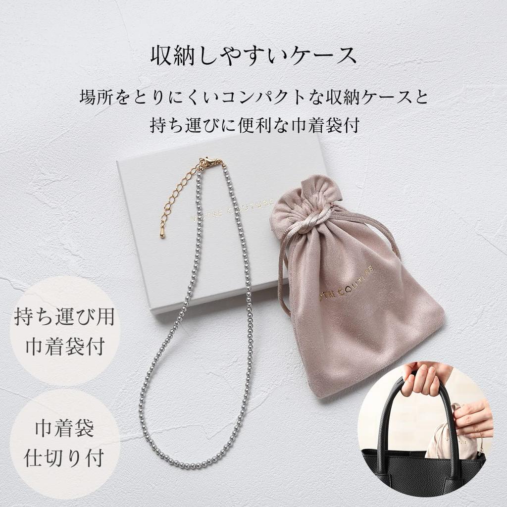 [VOTRE COUTURE] Pearl Necklace, Baby Pearl, Grand Premium, 3mm, White, Silver, Gray, 10-Year Brand Warranty (Silver Gray x Gold, 38 cm, Necklace Only)