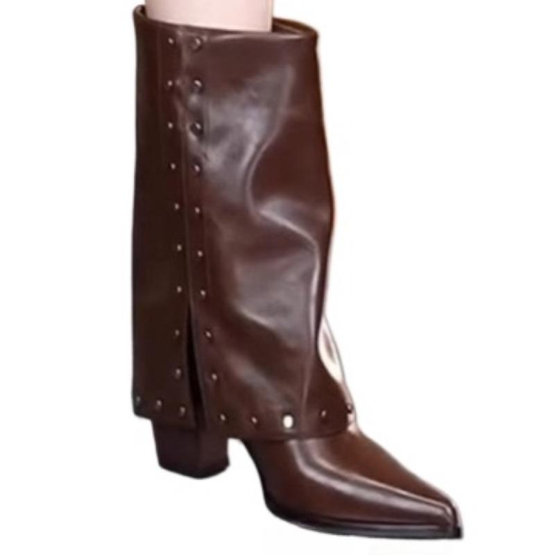 Pointed Toe Women Snow Ankle Boots New High Heels Leather Shoes Brand Fashion Winter 2025 Trend Goth Chelsea Chunky Botas Mujer