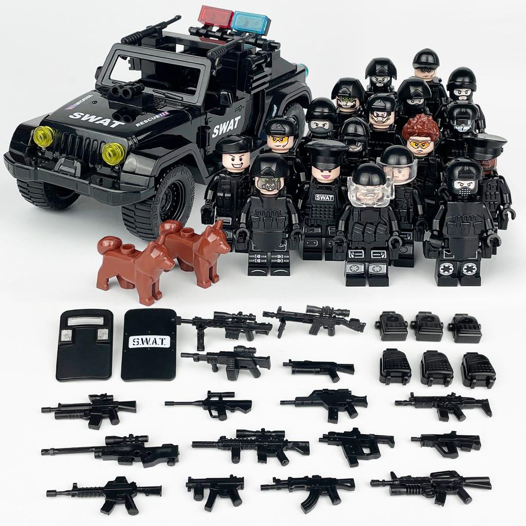 Package Children Assembled Building Block Toy X014 Accessories Tire Black Swat Car Pickup Truck