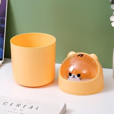 Cute Cartoon Storage Bin With Lid Wastebasket Desktop Garbage Storage Bucket Mini Brushes Makeup Bin For Home