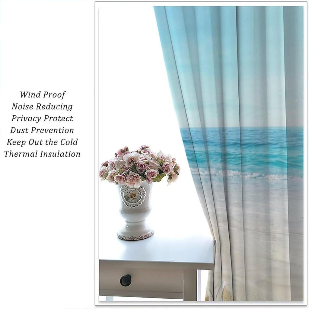 Ocean Curtains Hot Summer Beach Seaside Scenery Starfish Shells Nautical Sea Life Print Window Treatments Drapes Curtain Polyester With Rod Pocket