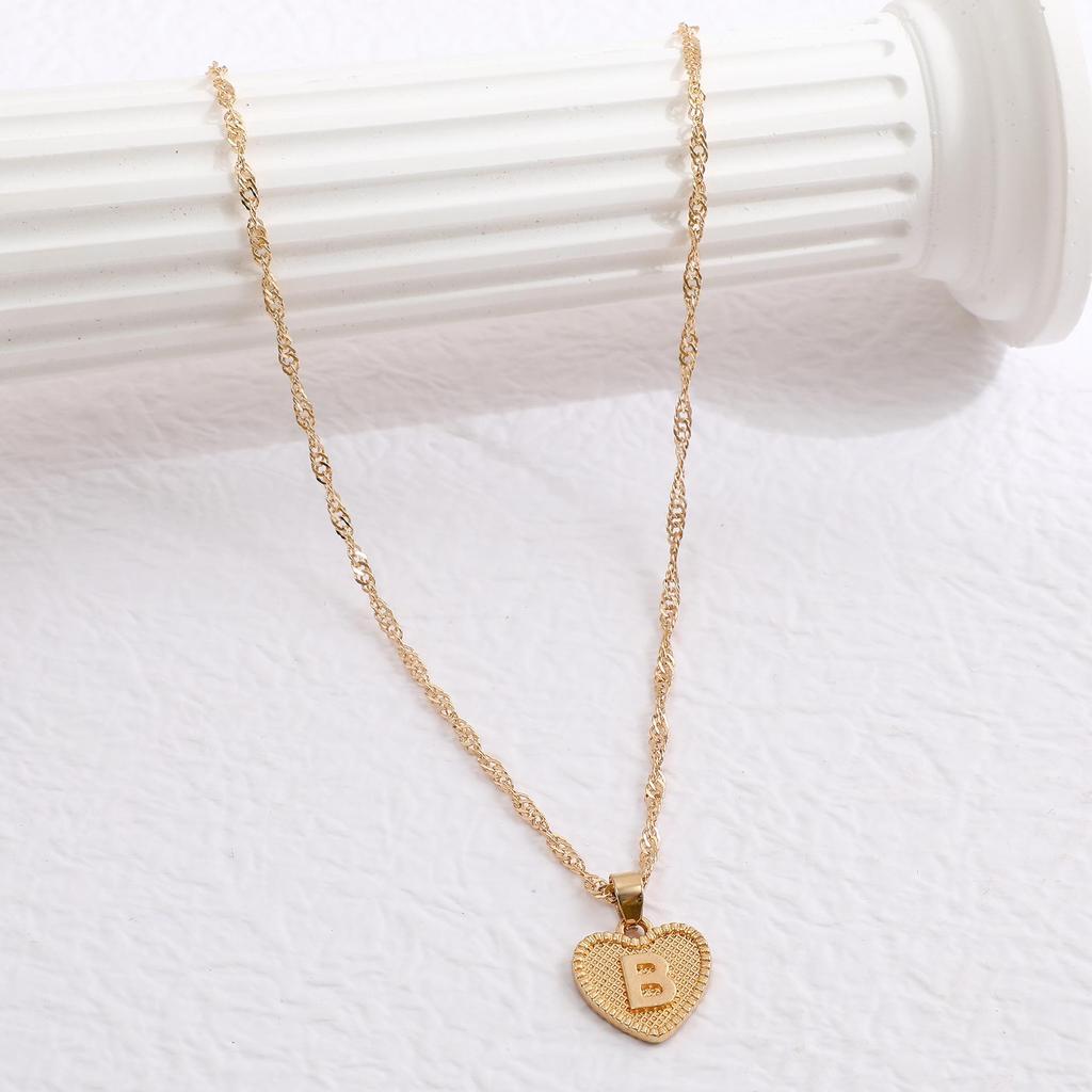 Handmade Love Letter Pendant Necklace - Heart & Water Wave Chain Design