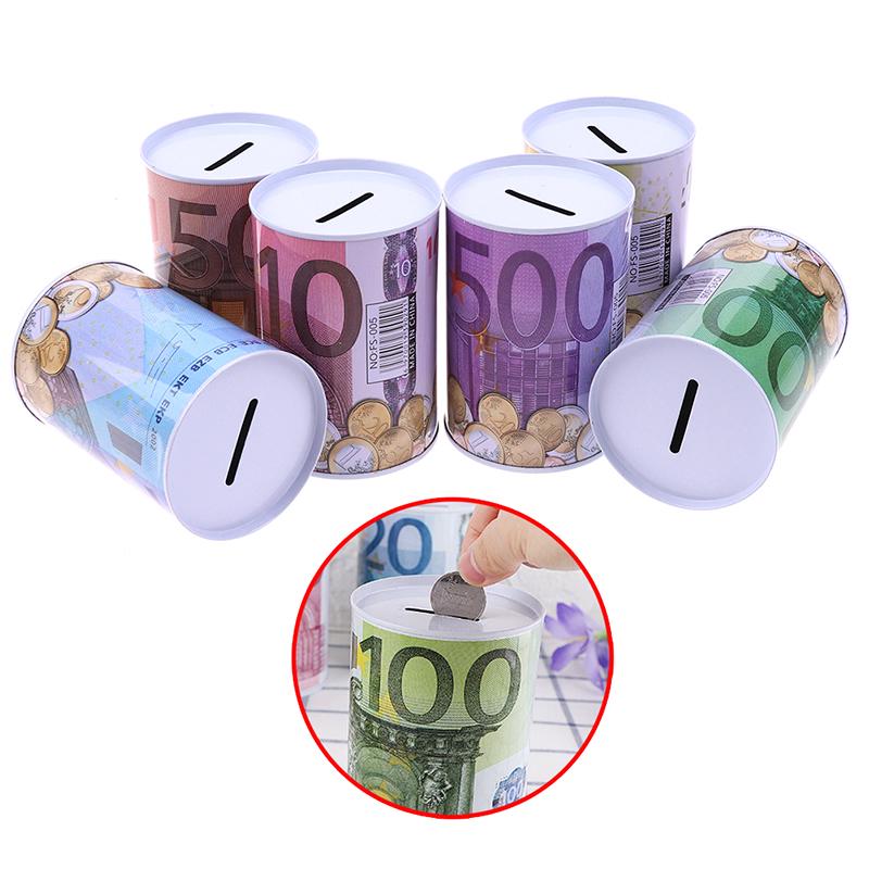 1Pc Euro Dollar Money Box Safe Cylinder Piggy Bank Banks For Coins Deposit Boxes