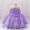 Toddler Princess Dress with 3D Rose Flowers and Shiny Satin Puff Sleeves