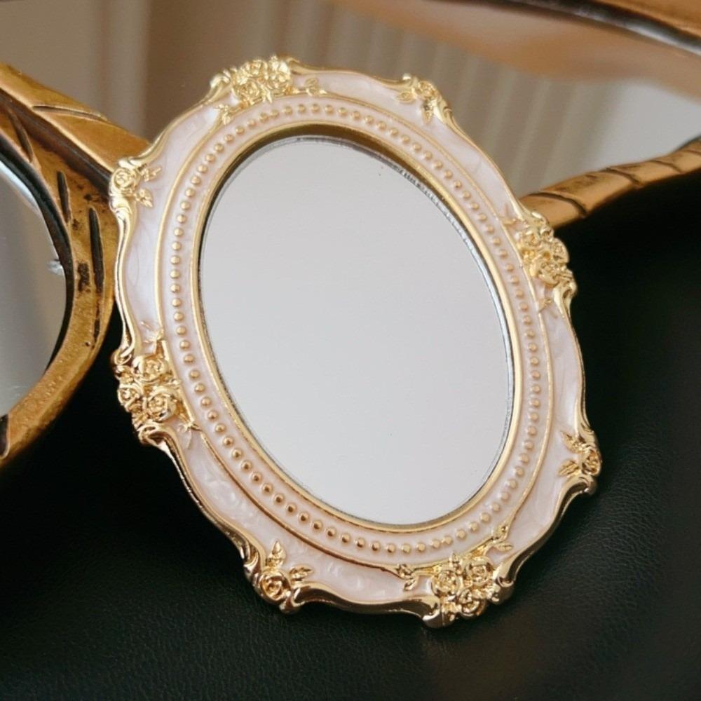 Mini Enamel Makeup Mirror Metal Frame Crystal Bow Mirror Lolita Embossment Mirror  Student Use