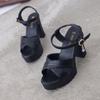 Women's 2024 Summer Rhinestone Buckle Chunky Heel One-Strap Sandals