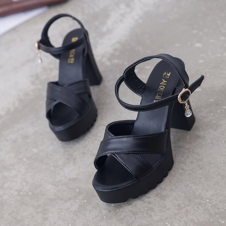 Women's 2024 Summer Rhinestone Buckle Chunky Heel One-Strap Sandals