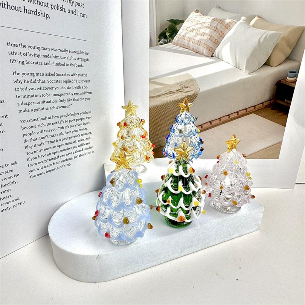 Mini Farbkristall Weihnachtsbaum Figur Sammlerstück Handgefertigt Mundgeblasenes Glas Weihnachtsbaum Ornament Tischplatte Festival Geschenk