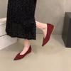 Inner height increase French pointed suede red single shoes women's shoes 2025 new spring and autumn temperament black commuter shoes