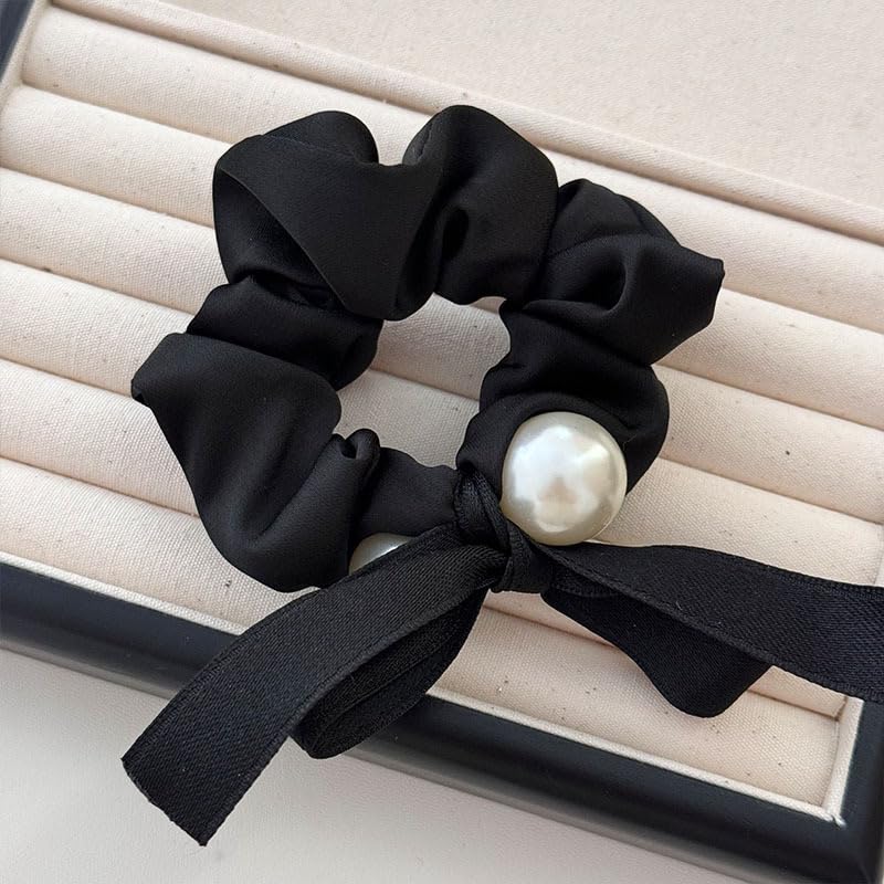Set of 3 Scrunchies with Pearl Hair Hair Korean Hair Ties, Accessories, Stylish, Elegant, Formal, Wedding, Style, Adult, Clips, Updo, Mark-Resistant