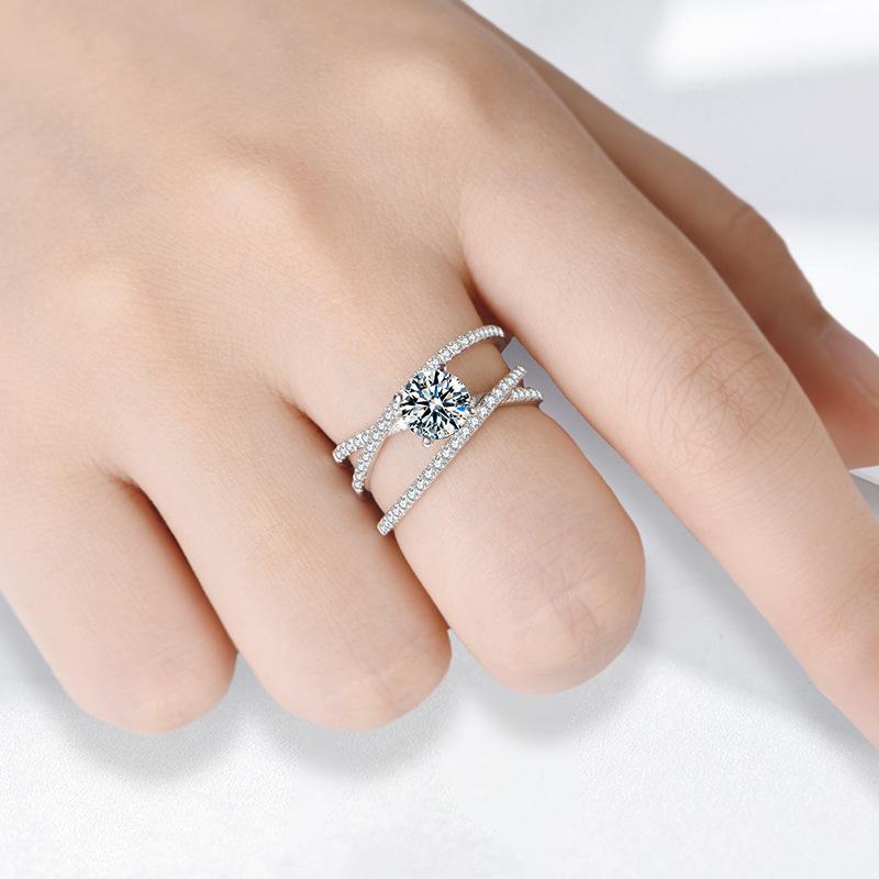 New Fashion Trendy Womens Imitation Moissanite Three Lives Three Generations Cross Three Layer Open Ring