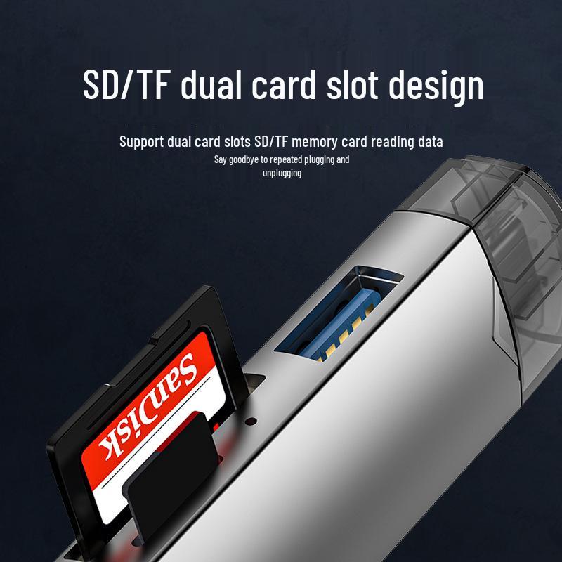 High-Speed USB 3.0 Multi-Function Card Reader for iPhone 15, SD, and TF Cards