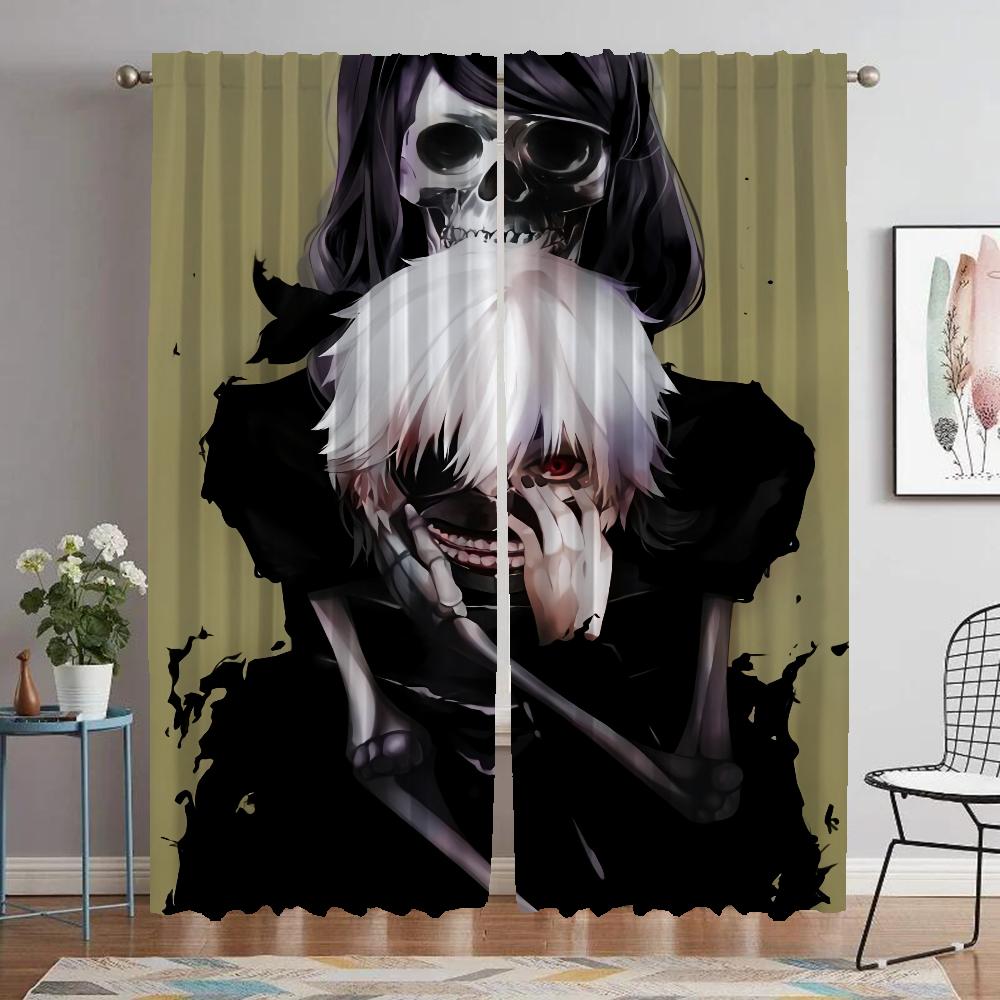 Kitchen Curtains 2 Pieces Tokyo Ghoul Window Curtain for Room 2 Panel Halloween Decoration Partition Home Interior Curtains