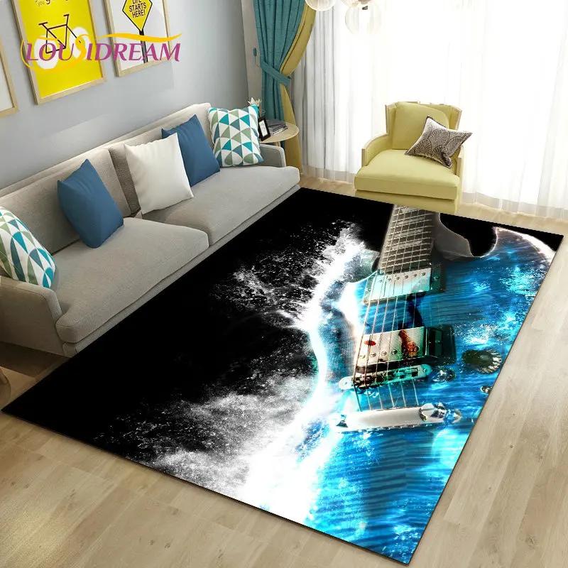 Classical Guitar Electric Guitar Area Rug Large,Carpet Rug for Living Room Bedroom Sofa Doormat Decoration, Non-slip Floor Mat