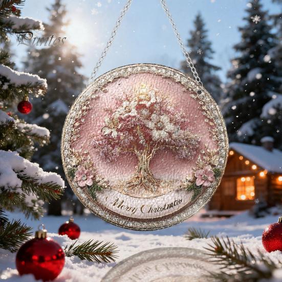 Leichtes Dekoratives Kunstobjekt Acryl-Fensteraufhänger im Buntglas-Stil, Lebensbaum & Winterwald Bunter Hängeornament Runder Sonnensammler