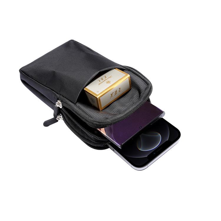 Nylon Mobile Phone Waist Bag with Double Zippers for Men