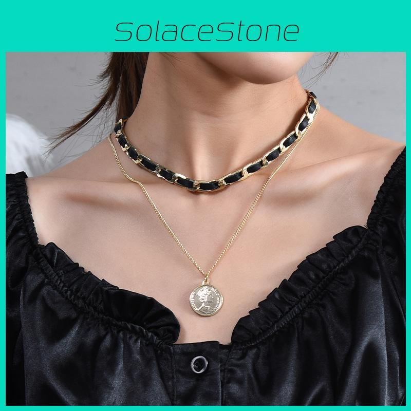 Elegant Titanium Steel Layered Pendant Necklace For Women With Unique Geometric Style