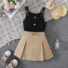 Çocuk Etekleri Çocuk Giyim 8-12Y Kız Çocuk İlkbahar-yaz Yeni Örme Halter Pilili Etek Moda Takım