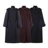 Manteau d'hiver long pour femme en mélange de laine Style streetwear Double boutonnage Col montant Surdimensionné Vêtement d'extérieur