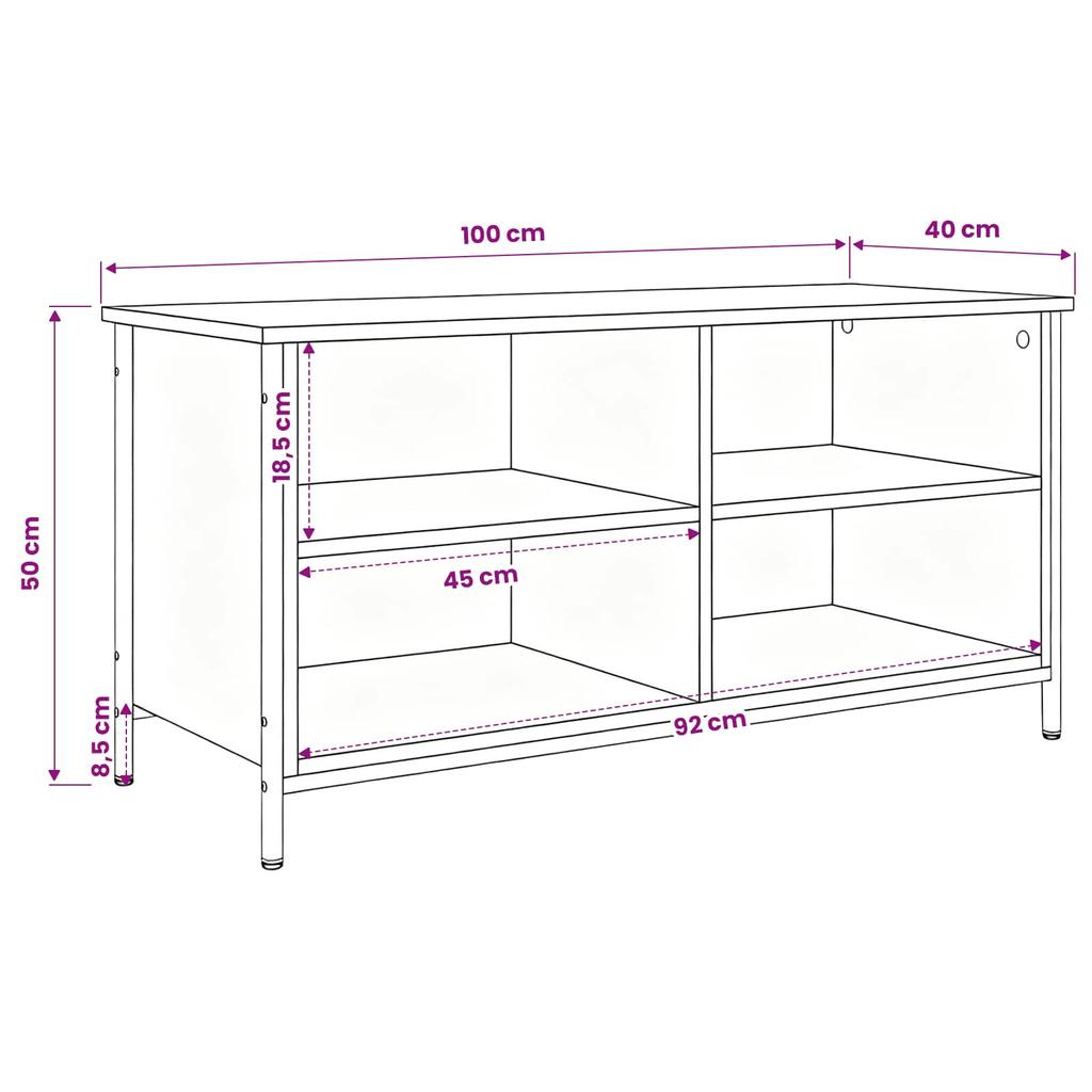 TV Stand in Black Oak Effect 100 x 40 x 50 cm Particleboard