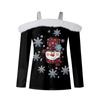 Women's Fashion Long Sleeve Strapless One Shoulder Christmas Printed Party Plush Neck Top