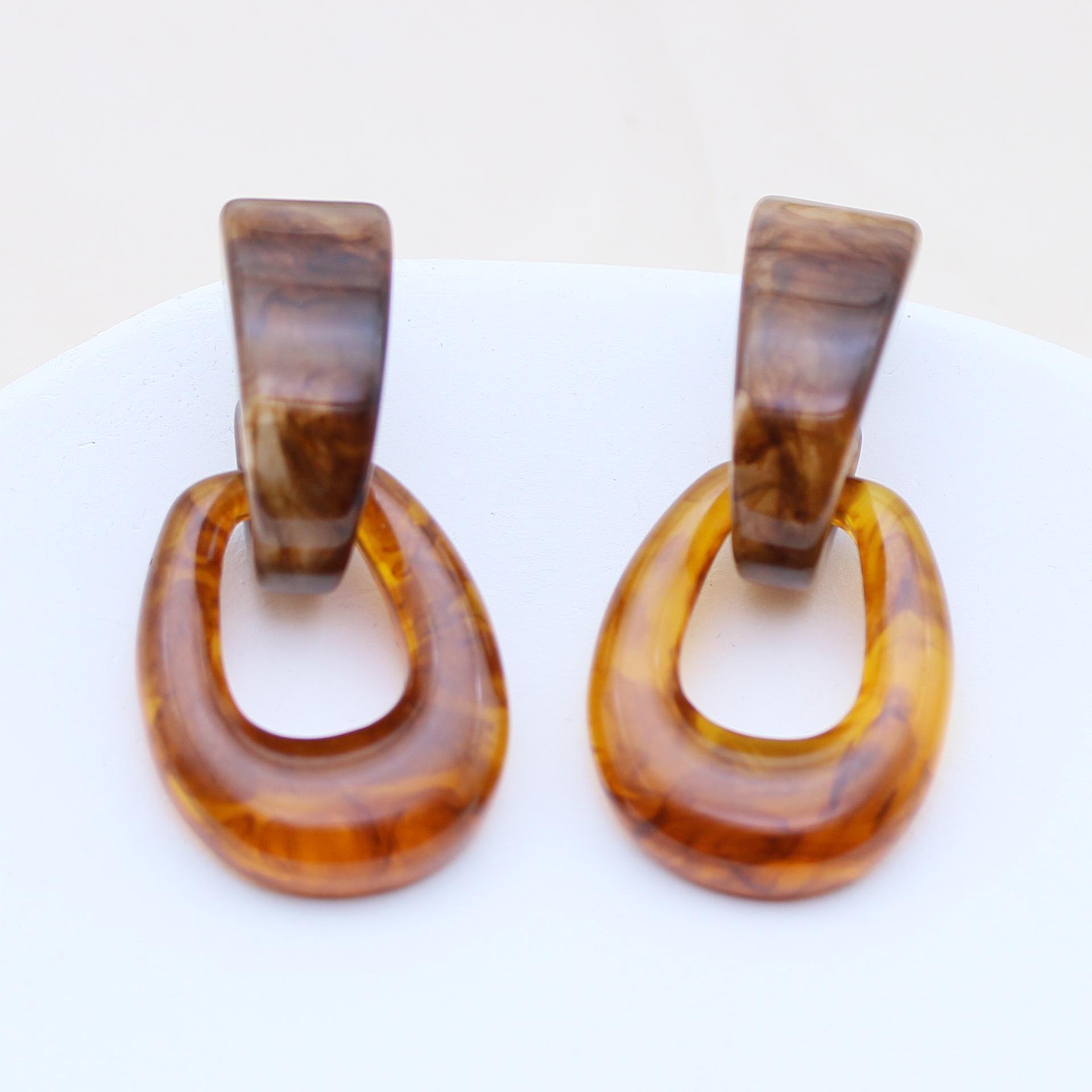 

S925 Silver Needle Earrings: European & American Style Geometric Vintage Fashion Dangles темно-коричневого