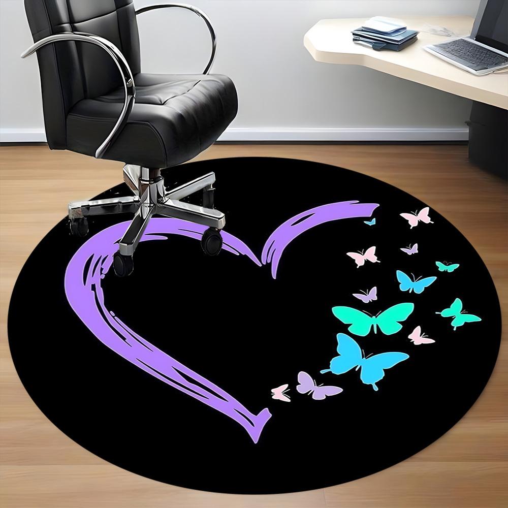 1pc Heart Butterflies Office Round Area Rug,  Mat Suitable ForOffice, Under Office Chairs Bedroom Living Room Home Decor, Room Deco