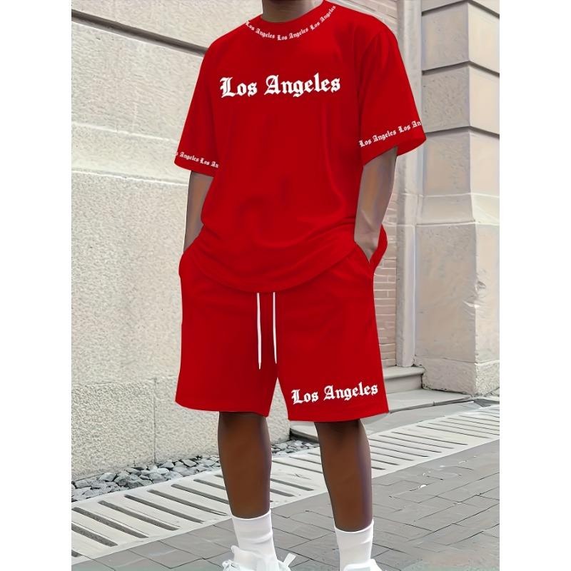 Stylish New Men's Athletic Shorts Short-Sleeve Set Casual Crew Neck Short-Sleeve Street-Style Cool Breathable Two-Piece Set