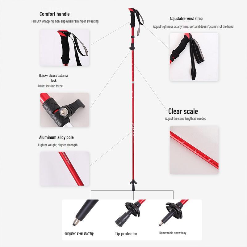 Yunxiang Ultra-light 7075 Aluminum Trekking Poles - Folding, Non-slip, Professional Outdoor Walking Sticks