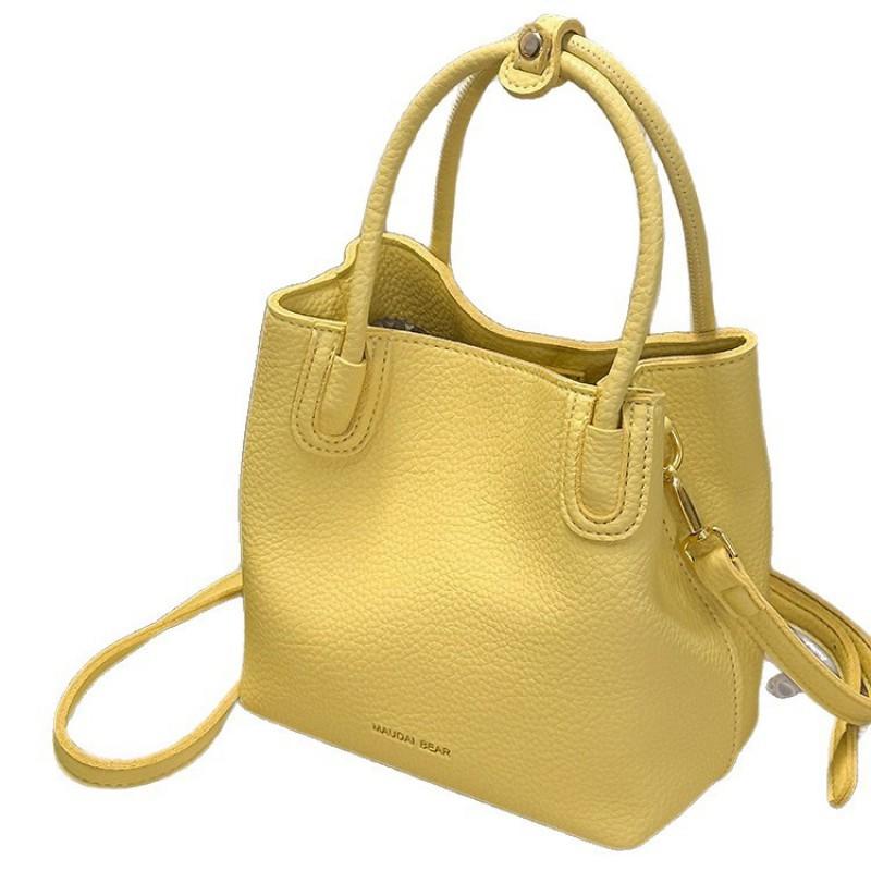 Korean Style Niche Casual Simple Lychee Pattern Portable Bucket Bag Temperament All-matching Work Commuter Mother Cross-body Women